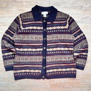 Croft & Barrow Fair Isle Cardigan Eclectic Grandpa Grandma Cottage Navy Button S